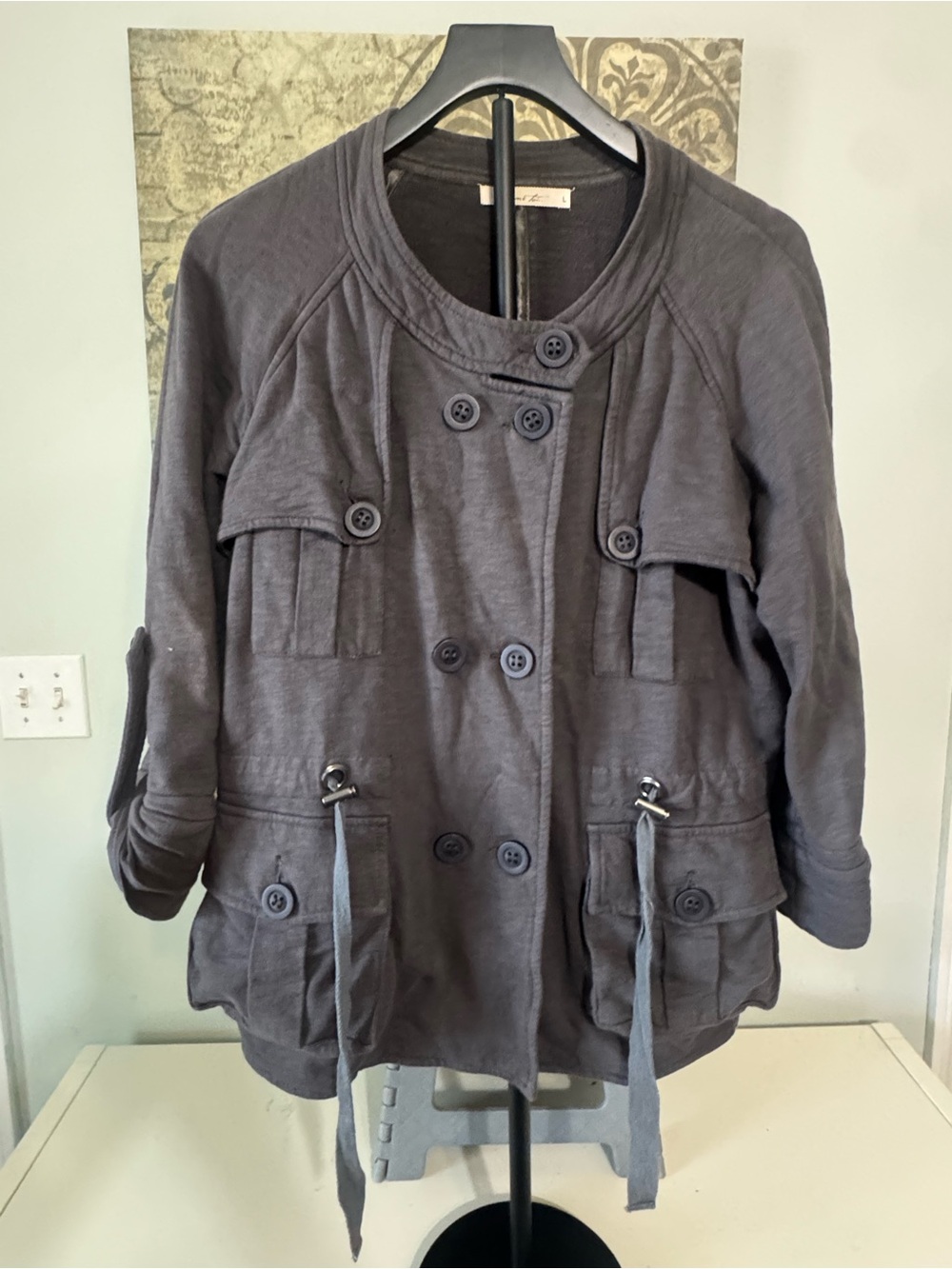 Casual Double-Breasted Utility Jacket - Gray